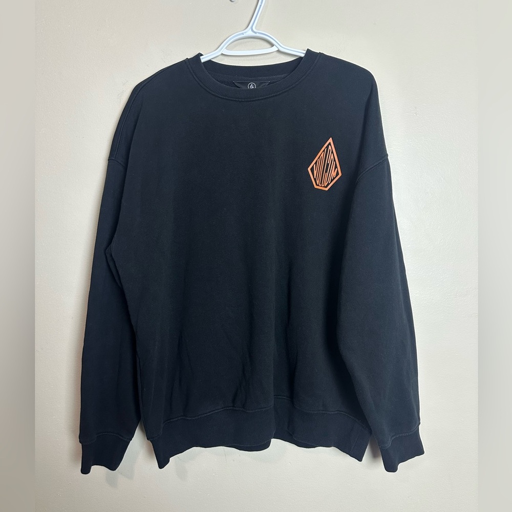 Volcom Black Crewneck Sweatshirt Orange Logo Skate Streetwear